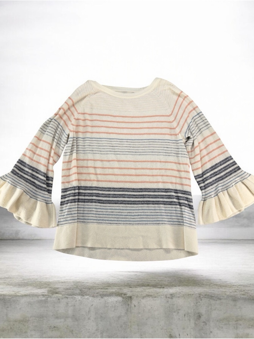 Loft Bell Sleeve Sweater Cream Striped  Women’s Small Petite